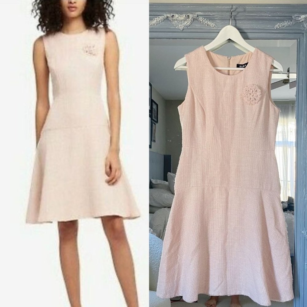 NWT DKNY Botanical Gardens Blush Tweed Dropwaist Dress Sleeveless A-Line Pink 4